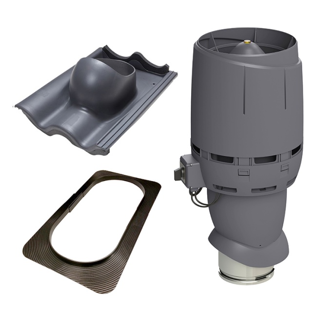 Vilpe Komplett paket: Takfläkt ECo160P Flow 2-kup Betong, Grå