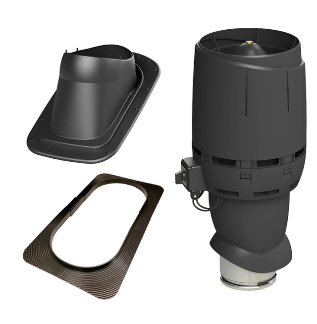Vilpe Komplett paket: Takfläkt ECo160P Flow Slät plåt/Bandtäckning, Svart