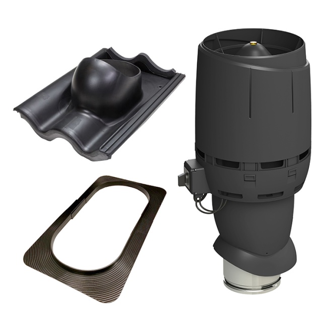 Vilpe Komplett paket: Takfläkt ECo160P Flow 2-kup Betong, Svart