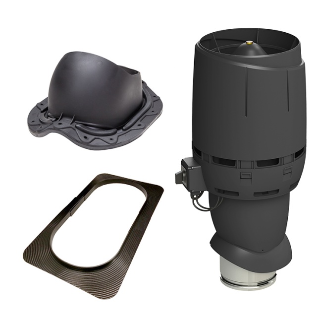 Vilpe Komplett paket: Takfläkt ECo160P Flow Plåtpanna, Svart