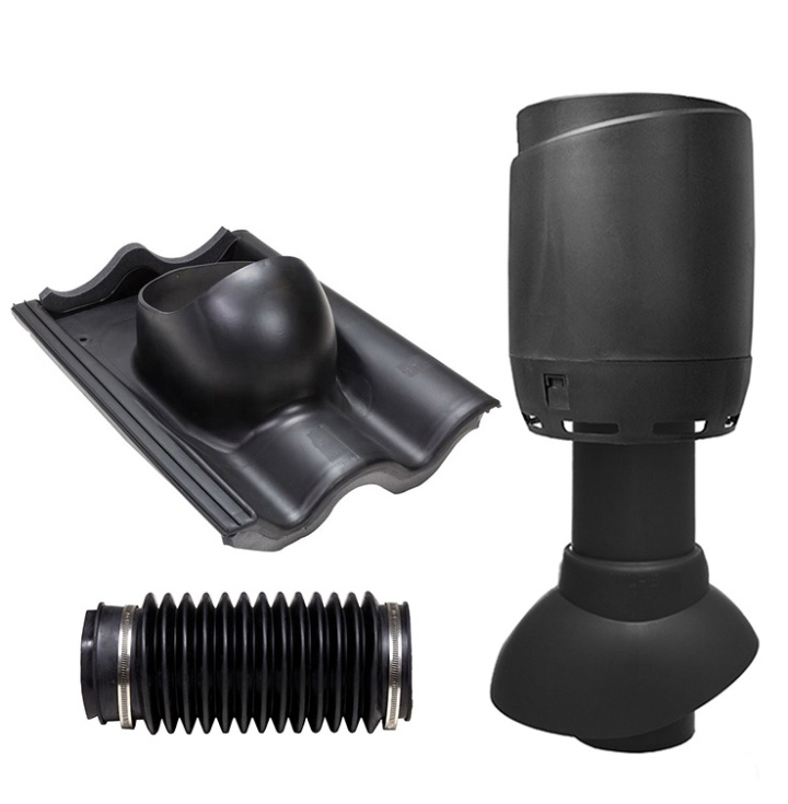 Vilpe Komplett paket: Avloppsluftare 110P Flow 2-kup Betong, Svart i gruppen Produkter / Ventilation / Vilpe produkter hos Norosteel AB (109014)